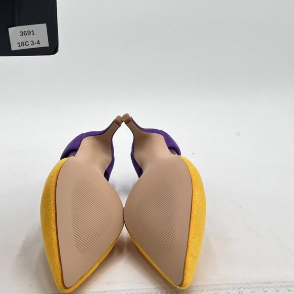 FOWT Yellow And Purple Pointed Toe Kitten Heel Two Toned D'Orsay Dress Pumps - Picture 6 of 7